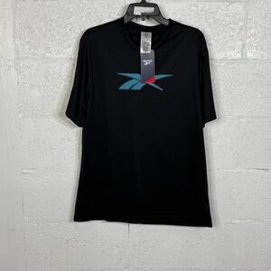 Reebok Men's Vector Performance Short Sleeve Logo Graphic T-Shirt, Black/blue M